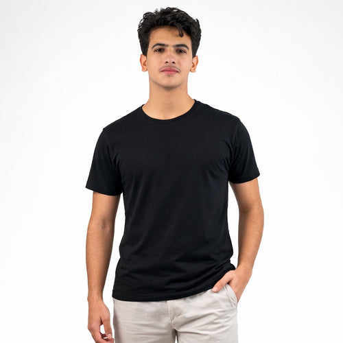 تيشيرت قطن سادة نص كم لون أسود