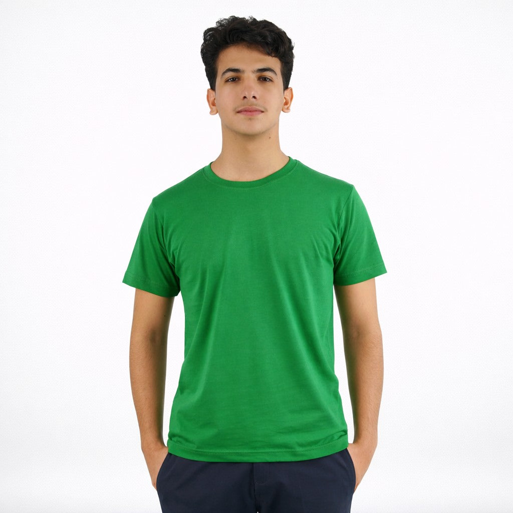 تيشيرت قطن سادة نص كم لون أخضر