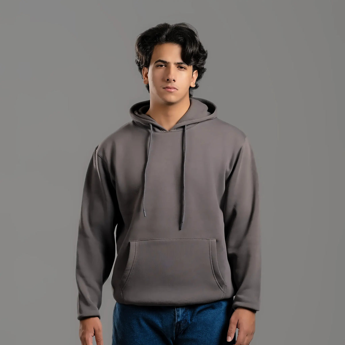 Unisex plain hoodie in charcoal – cotton and polyester 300 GSM, ready for printing and embroidery – Jordanian Modern Textile