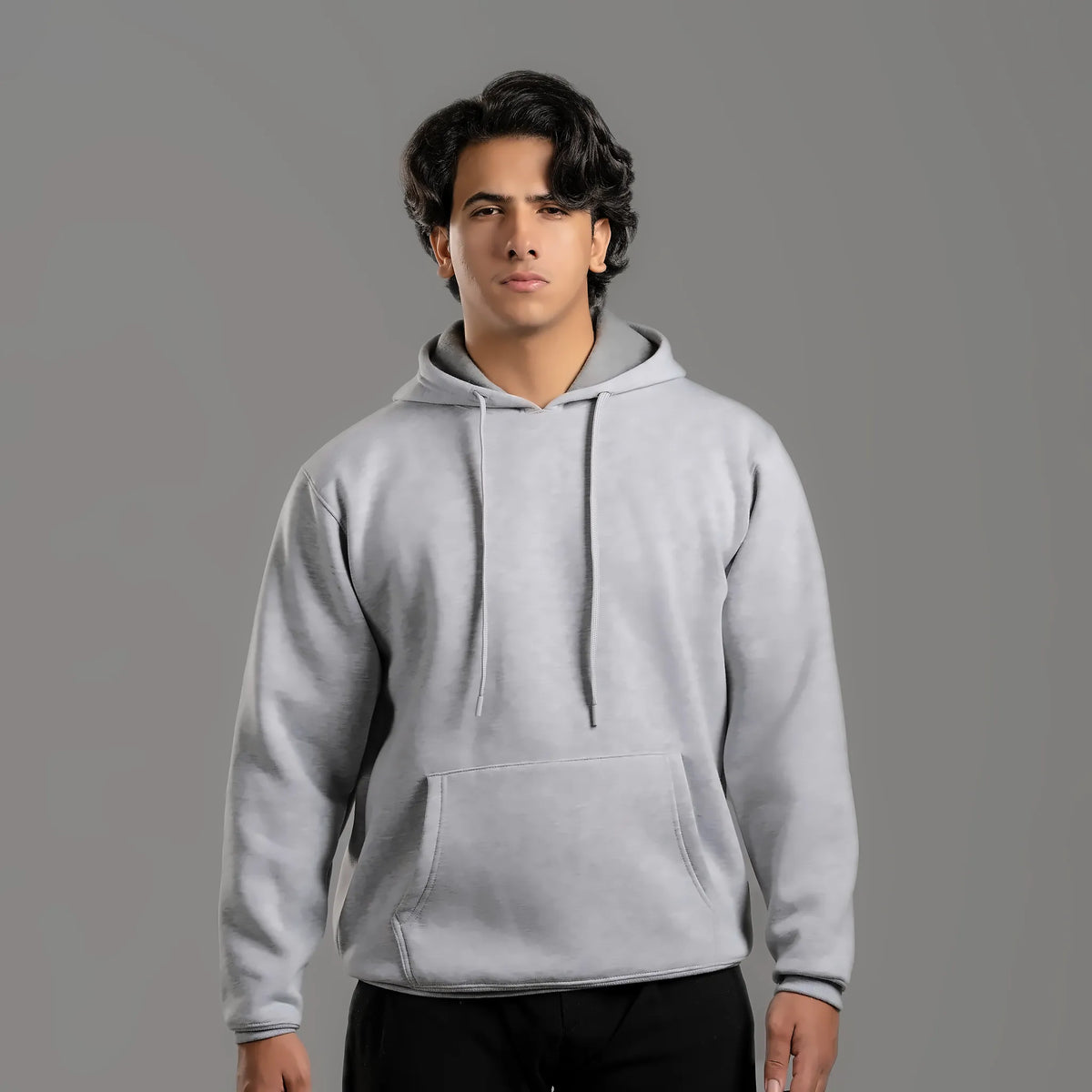 Unisex plain hoodie in gray – cotton and polyester 300 GSM, ready for printing and embroidery – Jordanian Modern Textile
