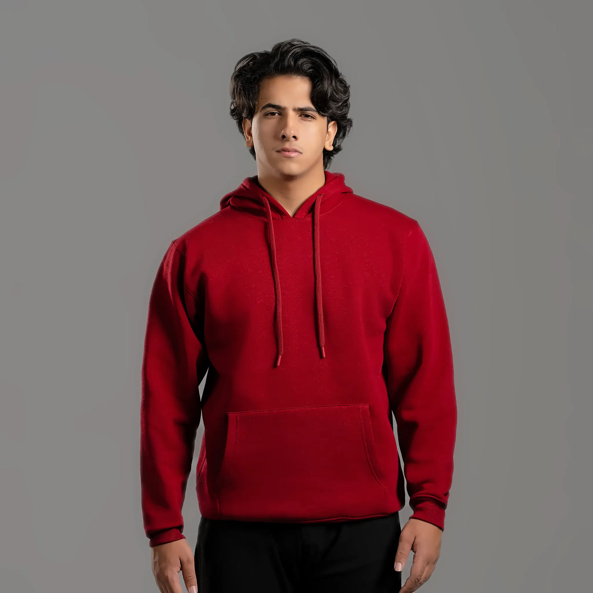 Unisex plain hoodie in maroon – cotton and polyester 300 GSM, ready for printing and embroidery – Jordanian Modern Textile