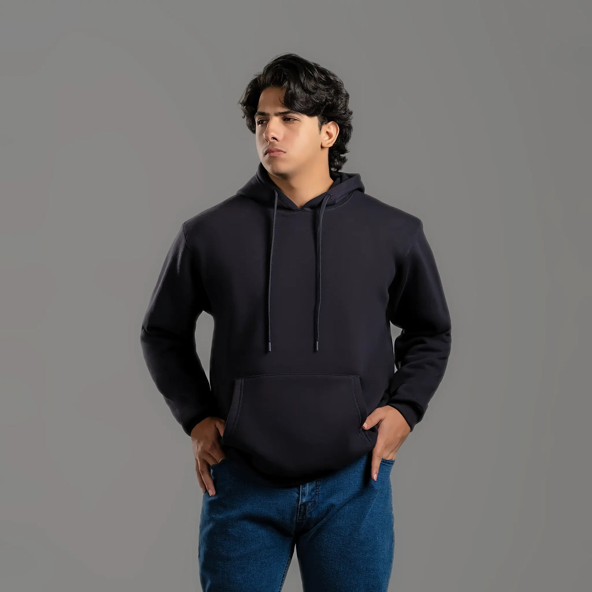 Unisex plain hoodie in navy – cotton and polyester 300 GSM, ready for printing and embroidery – Jordanian Modern Textile