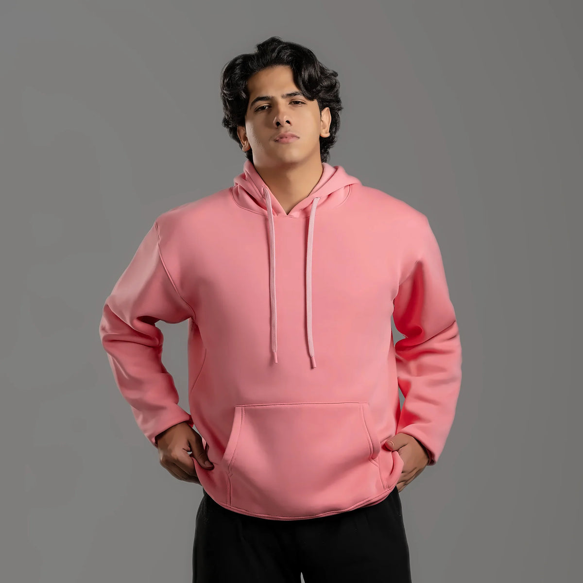 Unisex plain hoodie in pink – cotton and polyester 300 GSM, ready for printing and embroidery – Jordanian Modern Textile