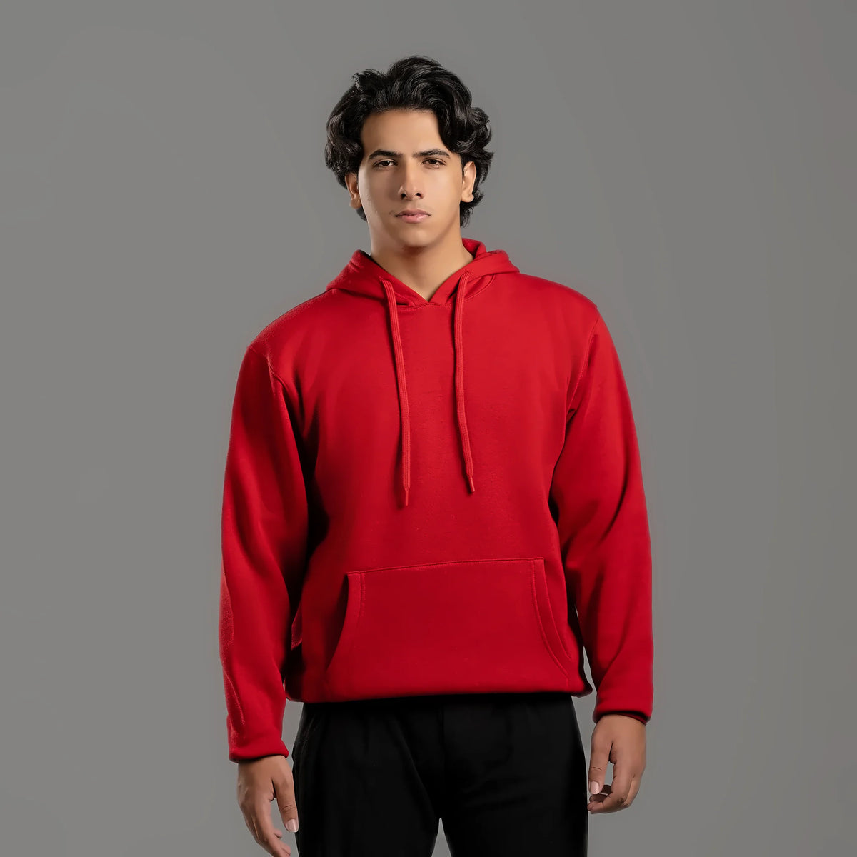Unisex plain hoodie in red – cotton and polyester 300 GSM, ready for printing and embroidery – Jordanian Modern Textile