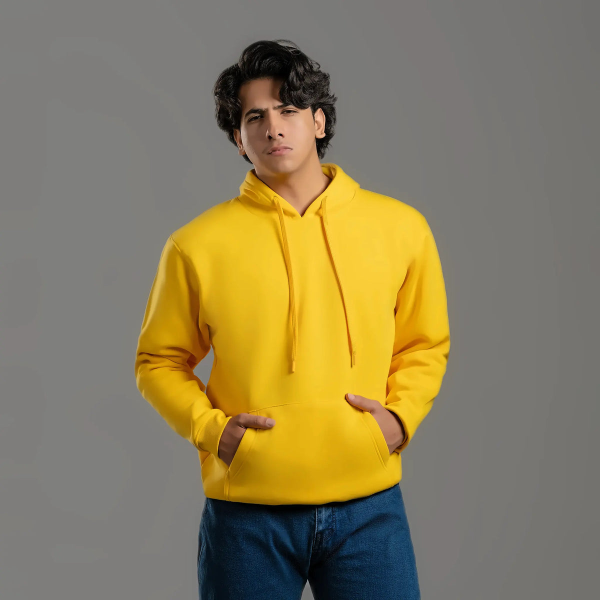 Unisex plain hoodie in yellow – cotton and polyester 300 GSM, ready for printing and embroidery – Jordanian Modern Textile