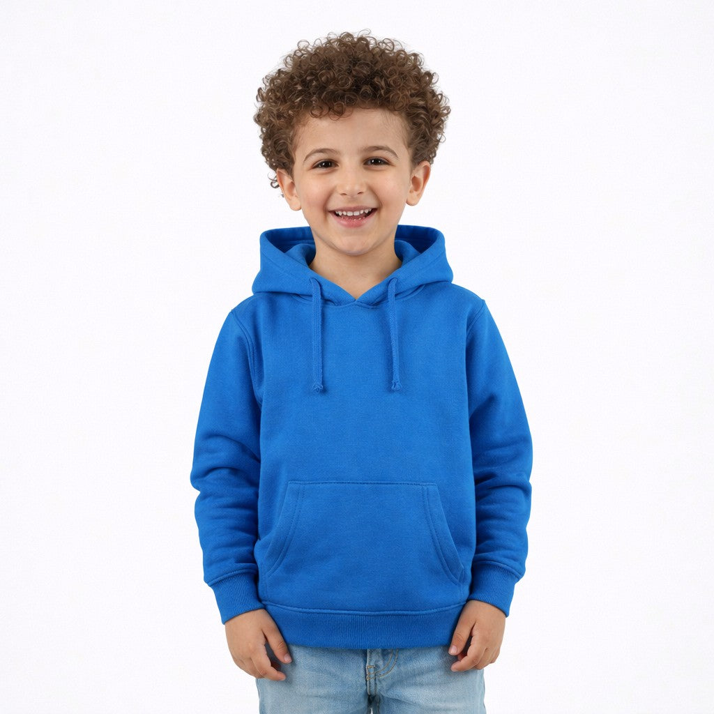 هودي أطفال شتوي سادة باللون الأزرق
