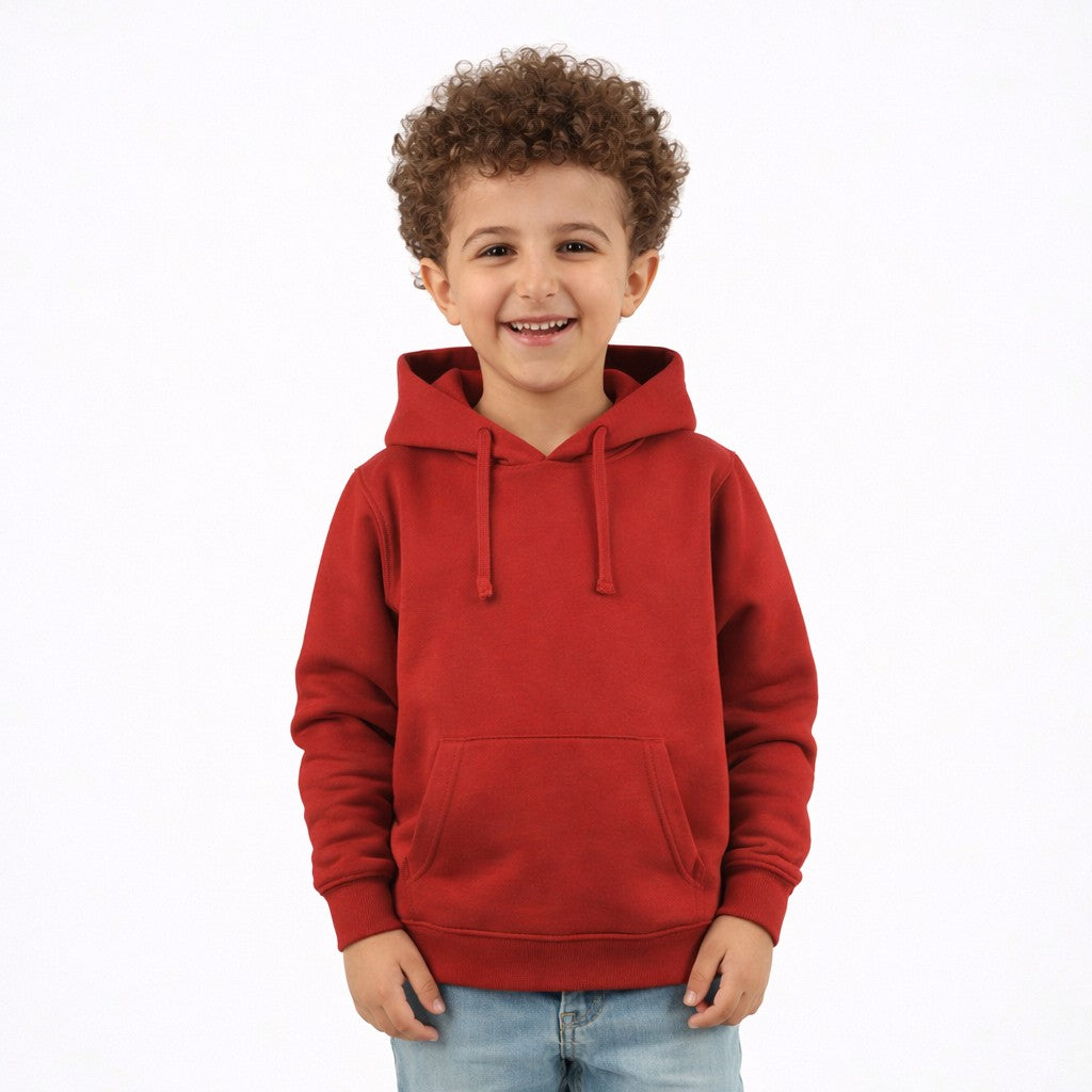 هودي أطفال شتوي سادة باللون الأحمر