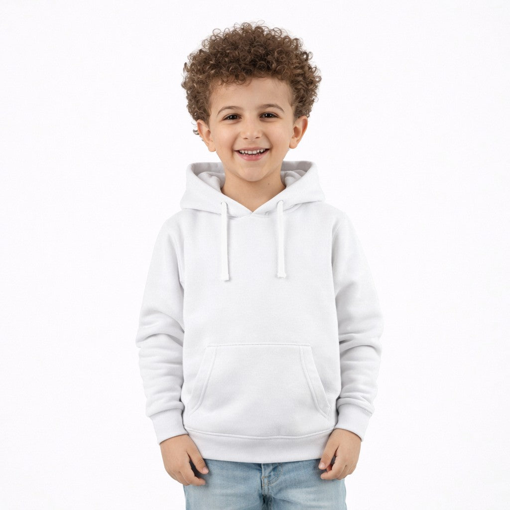 هودي أطفال شتوي سادة باللون الأبيض
