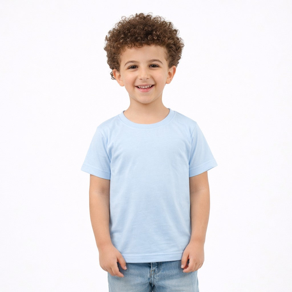تيشيرت أطفال نص كم لون أزرق فاتح
