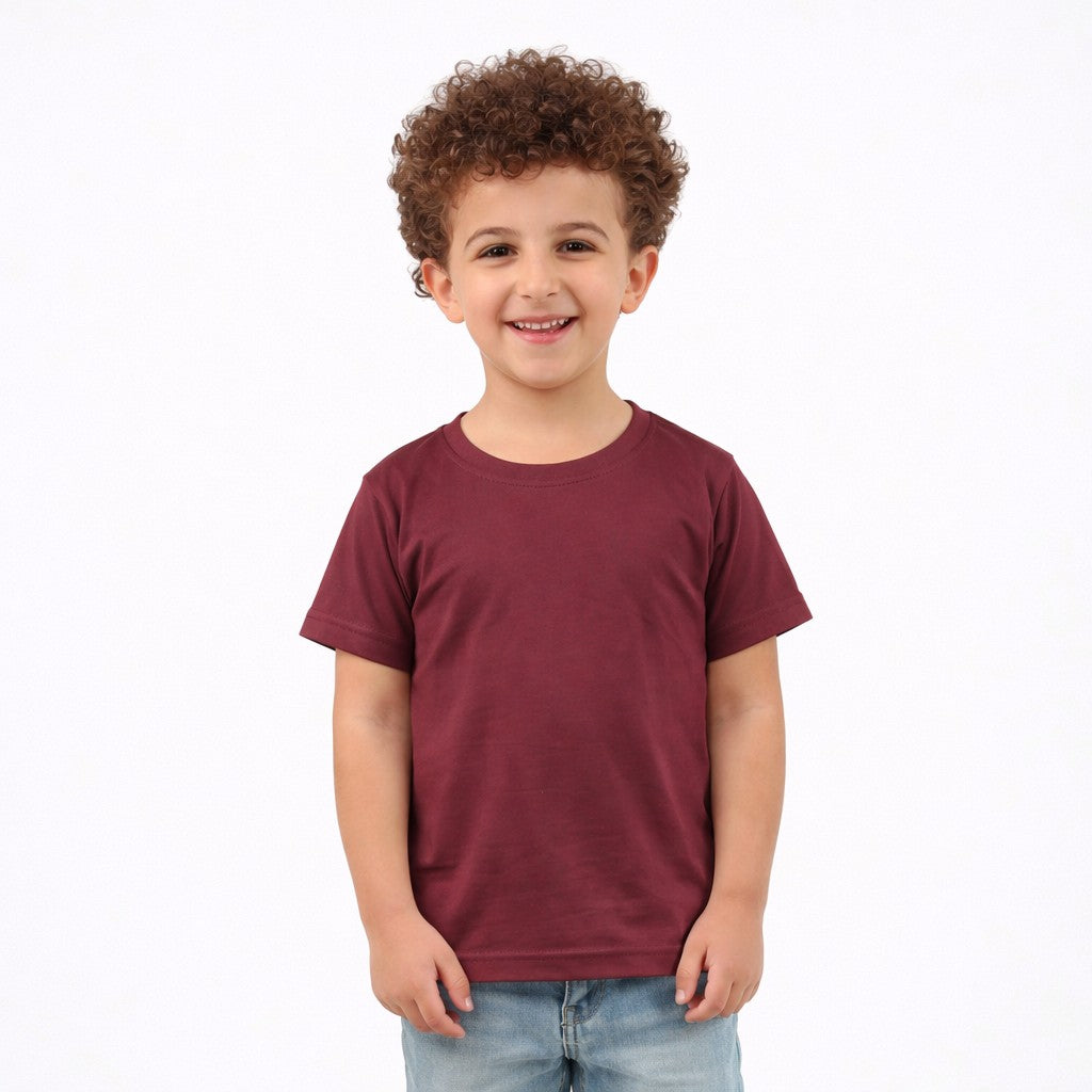 تيشيرت أطفال نص كم لون خمري