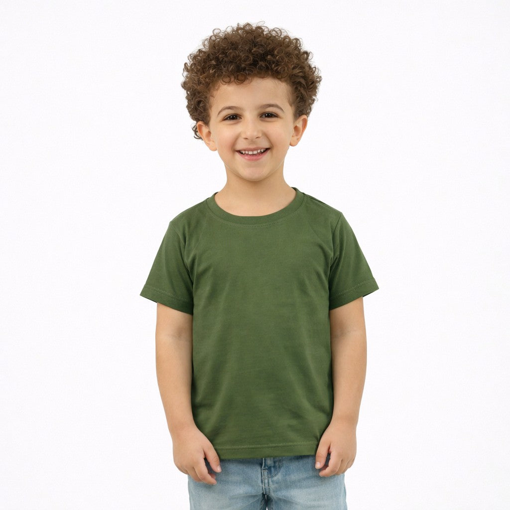 تيشيرت أطفال نص كم لون زيتي
