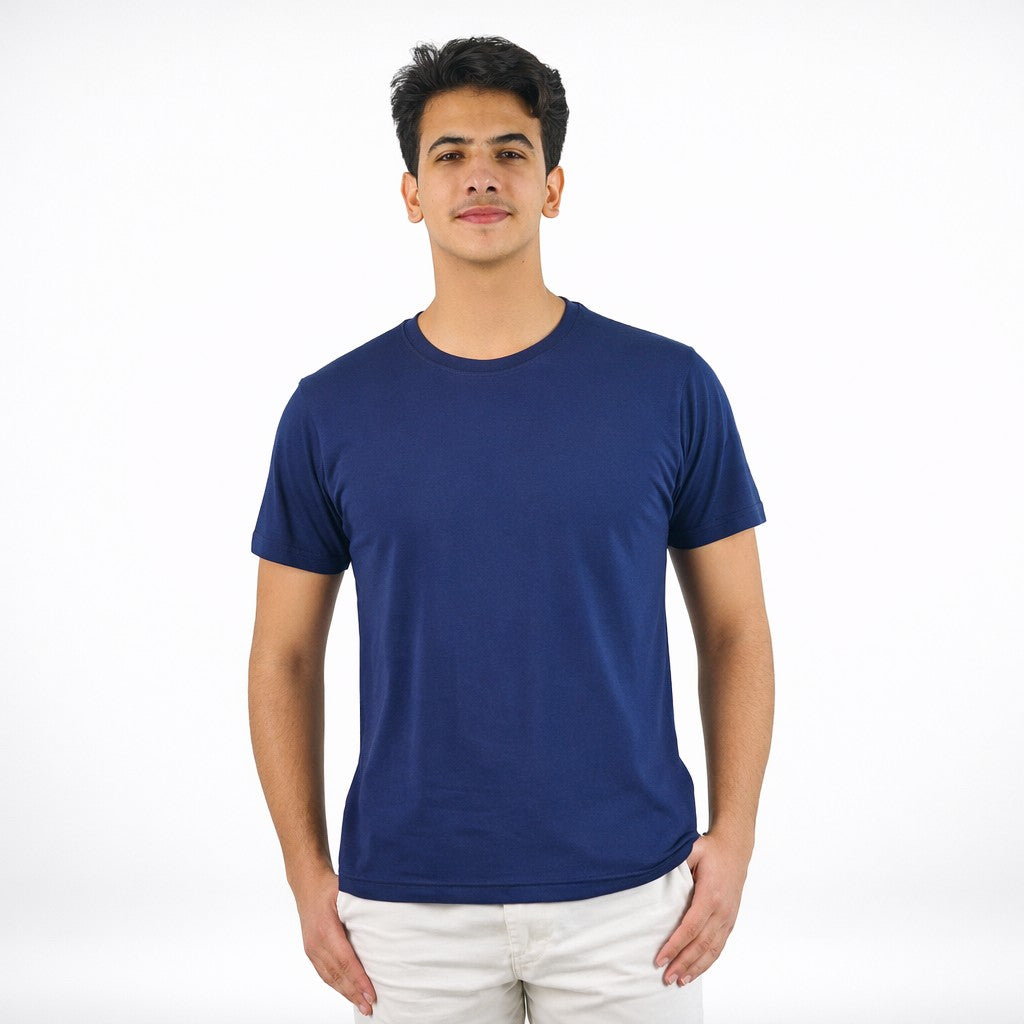 تيشيرت قطن سادة نص كم لون كحلي