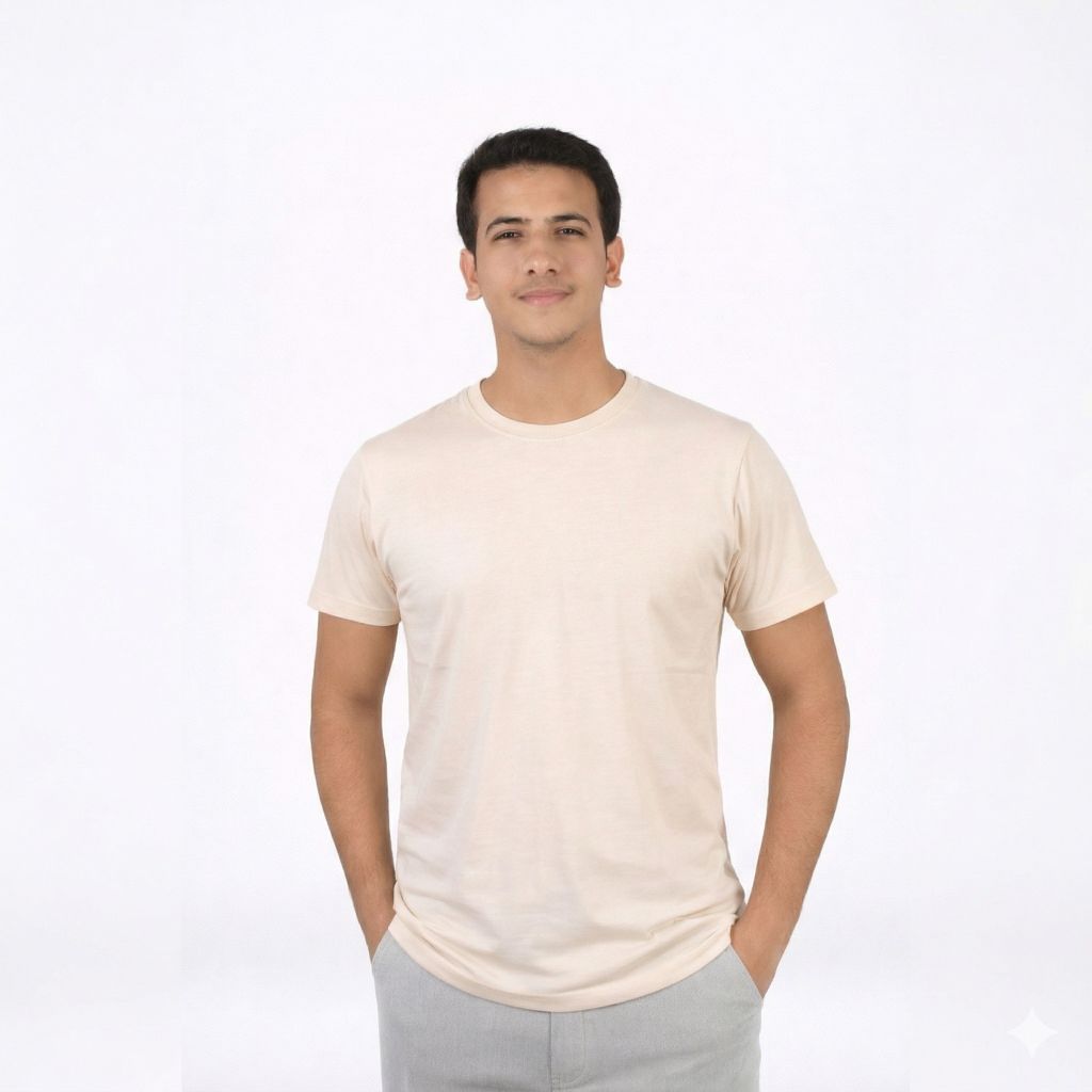 تيشيرت قطن سادة نص كم لون أوف ايت