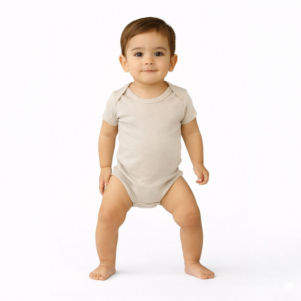 تبان بيبي سادة نص كم لون سكني فاتح