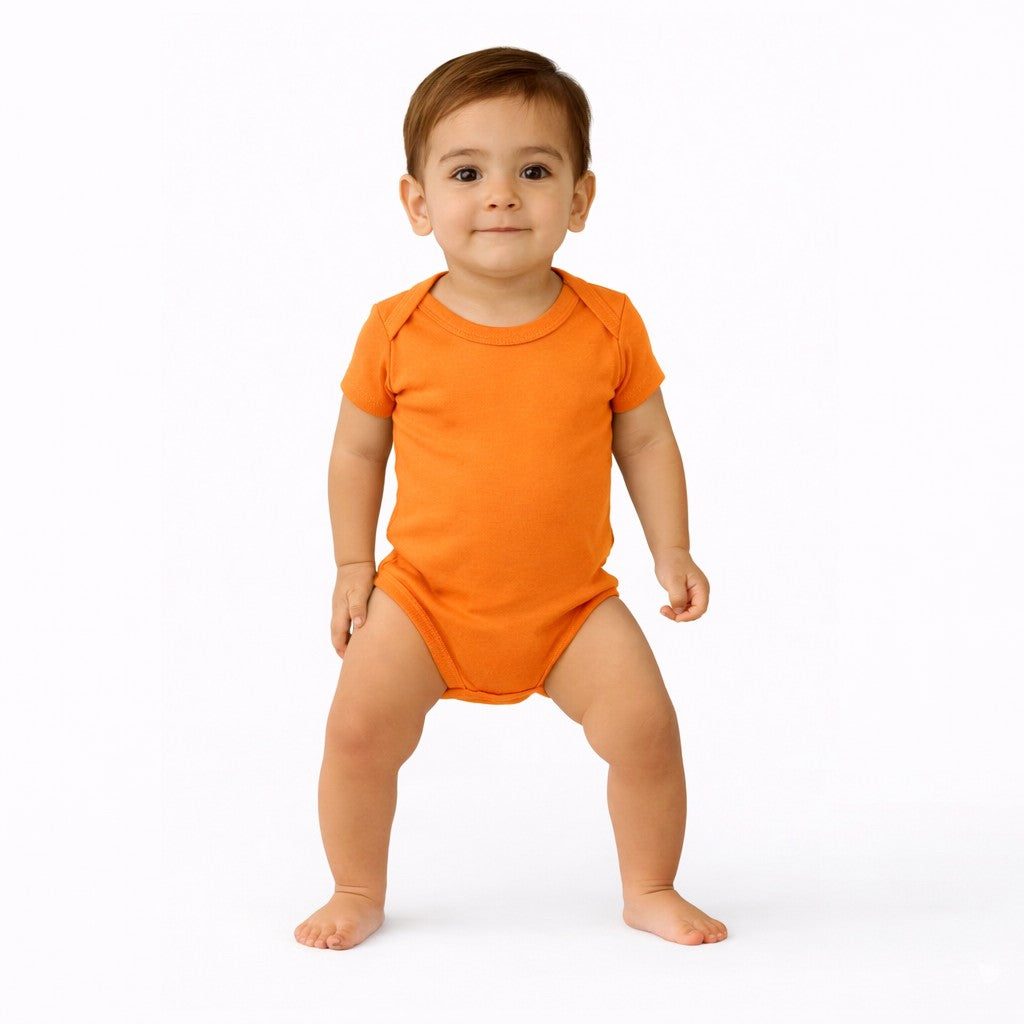 تبان بيبي سادة نص كم لون برتقالي