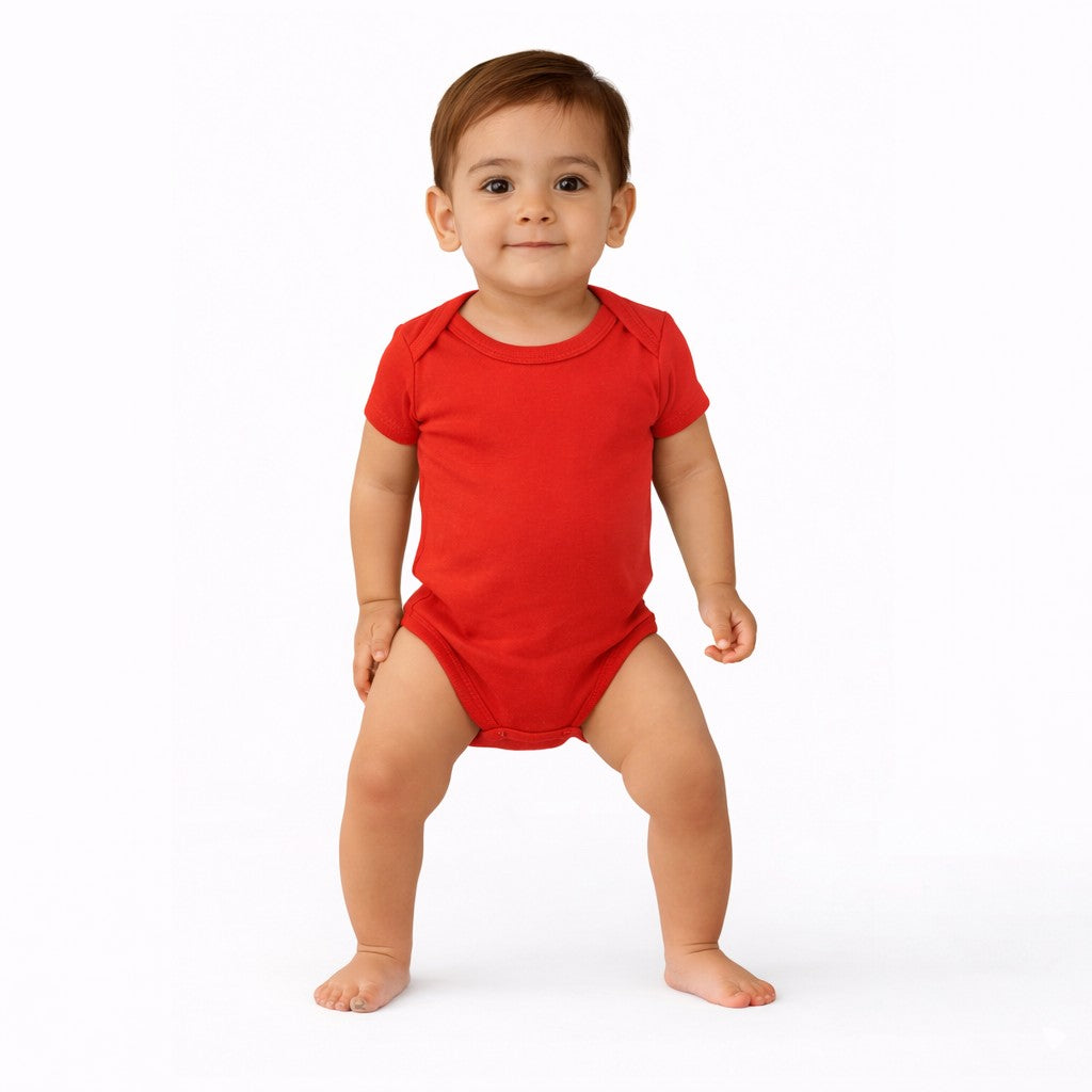 تبان بيبي سادة نص كم لون أحمر