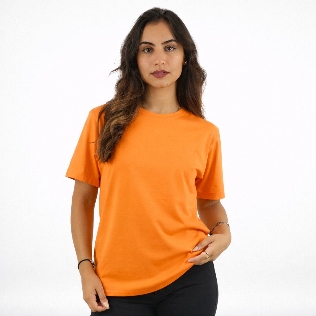 تيشيرت قطن سادة نص كم لون برتقالي
