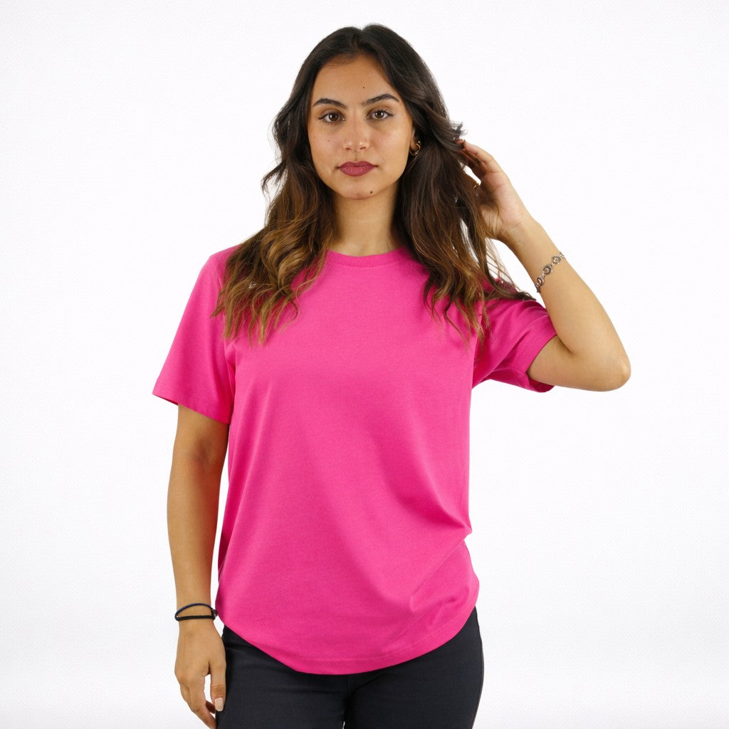 تيشيرت قطن سادة نص كم لون زهري