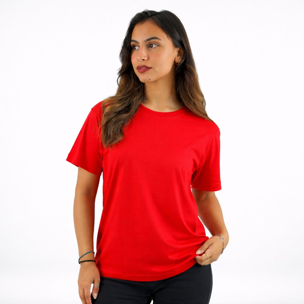 تيشيرت قطن سادة نص كم لون أحمر