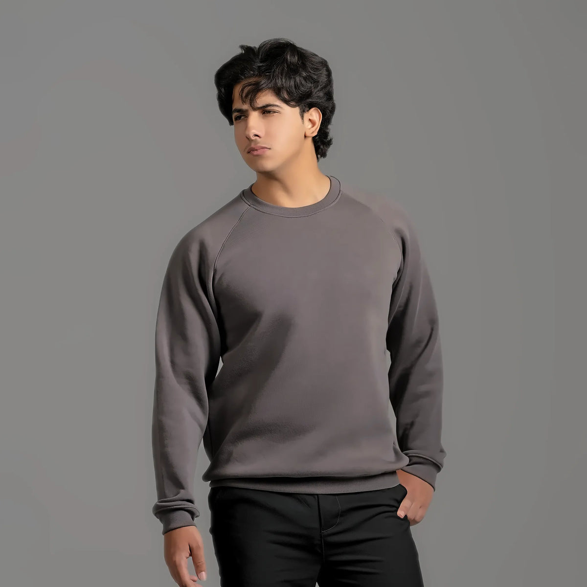 Plain sweatshirt in charcoal – unisex plain sweatshirt, cotton and polyester – Jordanian Modern Textile