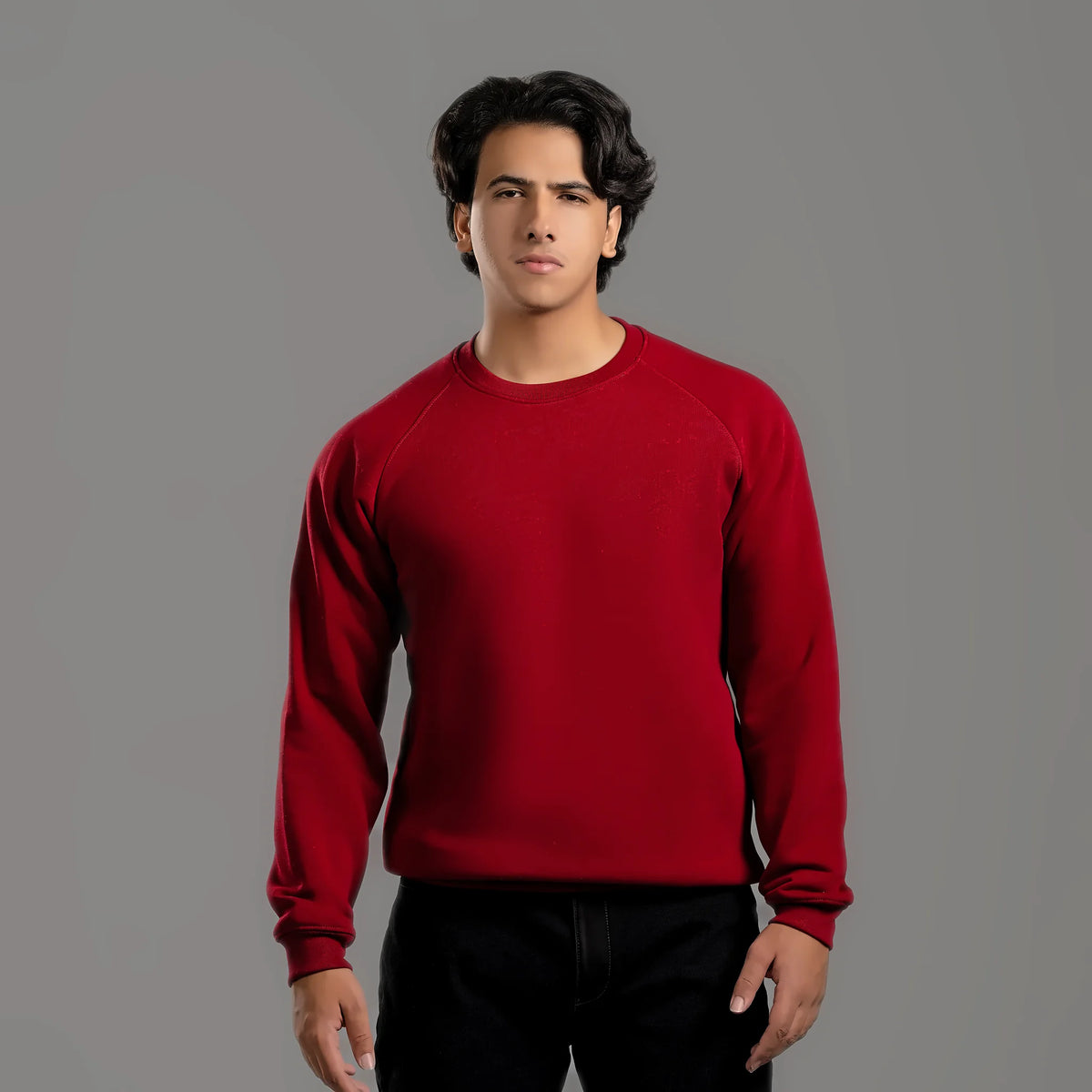 Plain sweatshirt in maroon – unisex plain sweatshirt, cotton and polyester – Jordanian Modern Textile