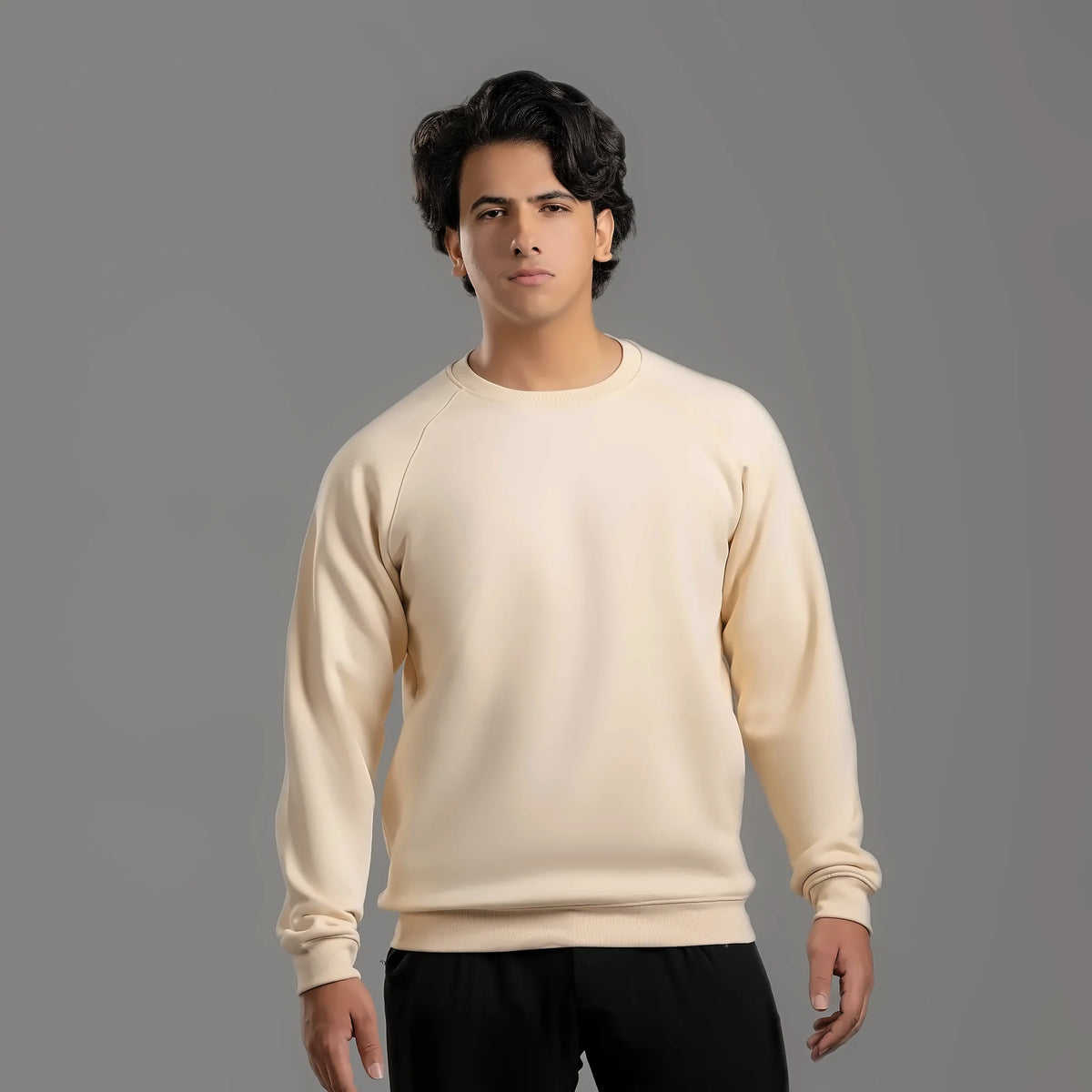 Plain sweatshirt in off white – unisex plain sweatshirt, cotton and polyester – Jordanian Modern Textile