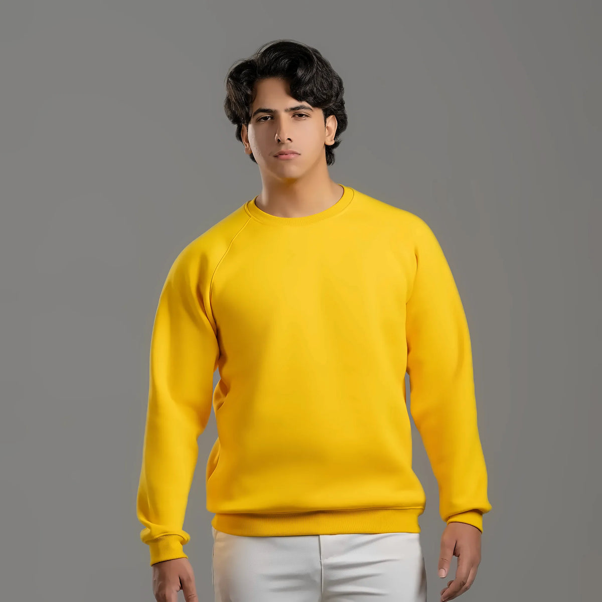 Plain sweatshirt in yellow – unisex plain sweatshirt, cotton and polyester, for sale in Jordan – Jordanian Modern Textile