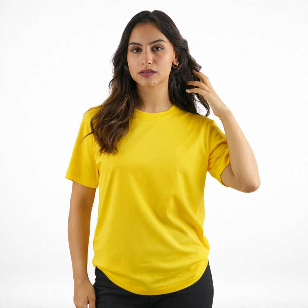 تيشيرت قطن سادة نص كم لون أصفر