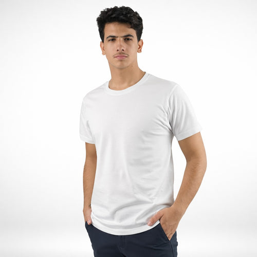 تيشيرت قطن سادة نص كم لون أبيض