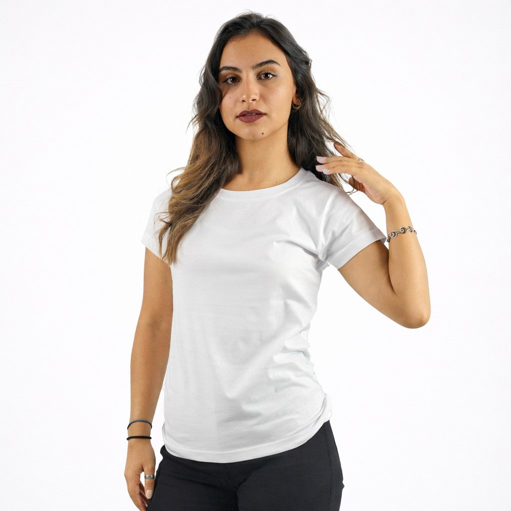 تيشيرت نسائي نص كم لون أبيض