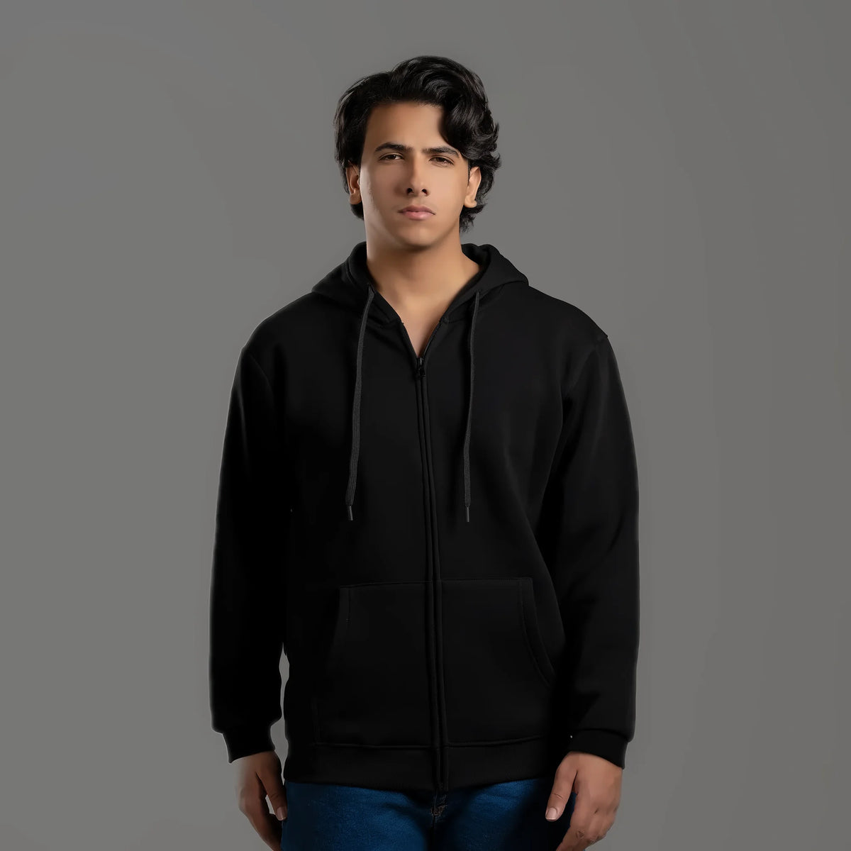 Zip-up hoodie in black – unisex plain zip-up hoodie, suitable for screen printing and DTF – Jordanian Modern Textile