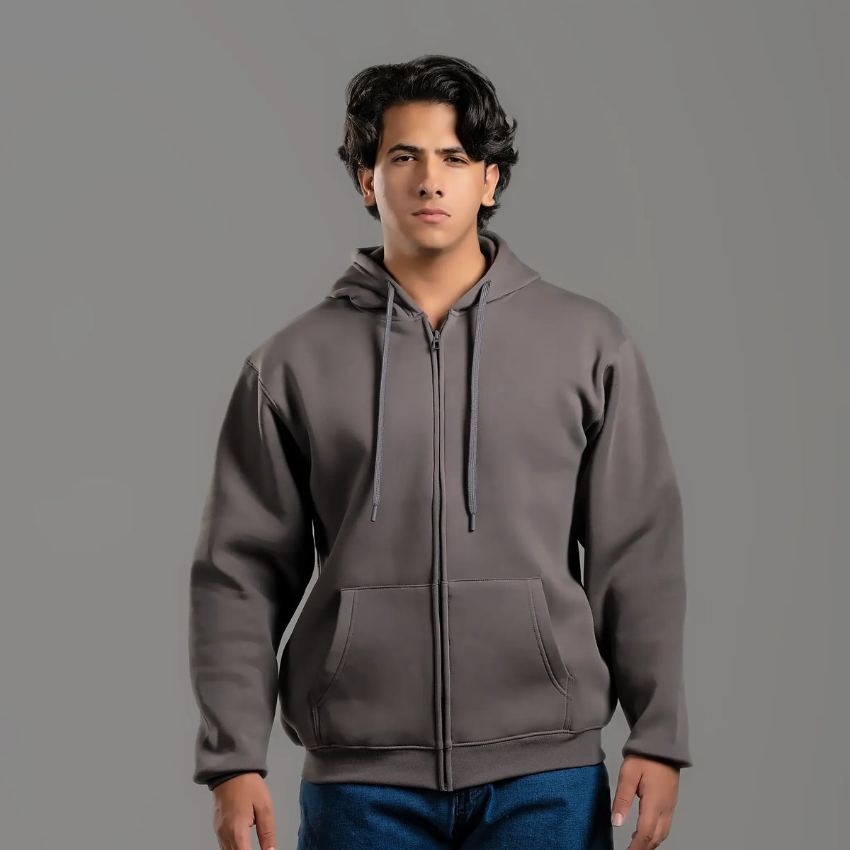Zip-up hoodie in charcoal – unisex plain zip-up hoodie, suitable for screen printing and DTF – Jordanian Modern Textile