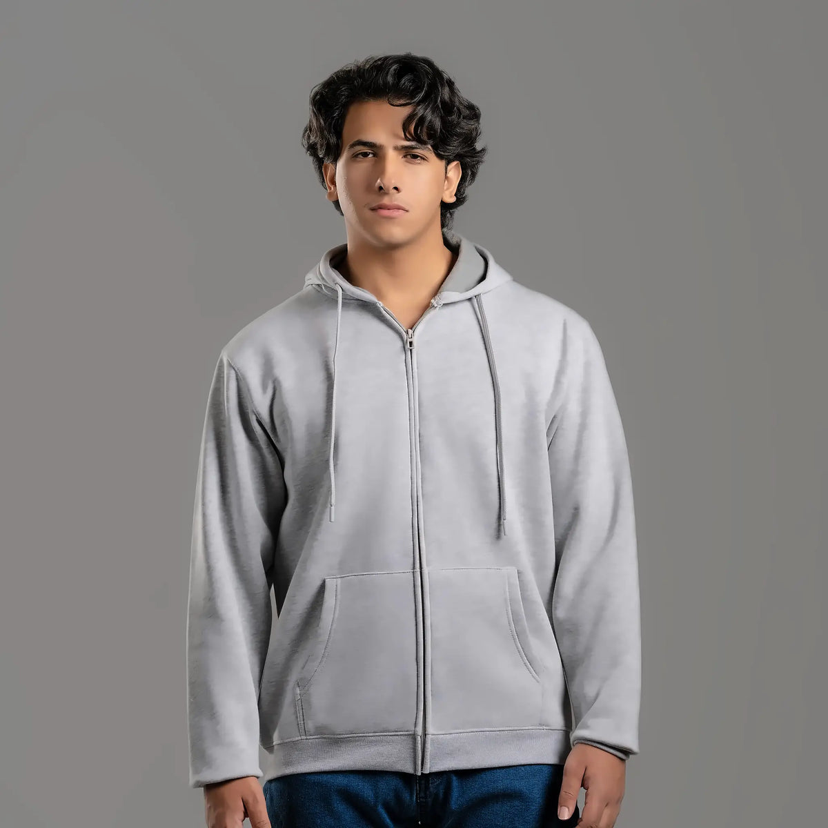 Zip-up hoodie in gray – unisex plain zip-up hoodie, suitable for screen printing and DTF – Jordanian Modern Textile