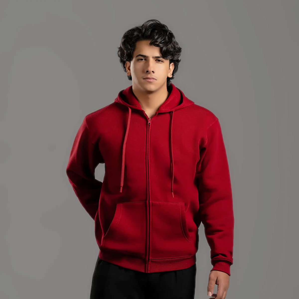 Zip-up hoodie in maroon – unisex plain zip-up hoodie, suitable for screen printing and DTF – Jordanian Modern Textile