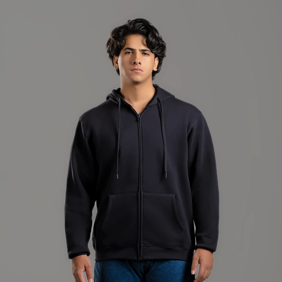 Zip-up hoodie in navy – unisex plain zip-up hoodie, suitable for screen printing and DTF – Jordanian Modern Textile