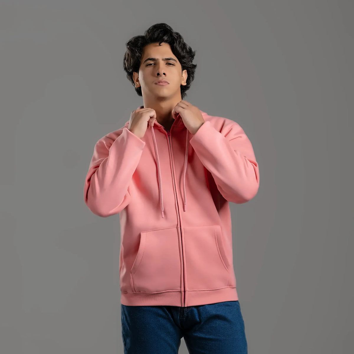 Zip-up hoodie in pink – unisex plain zip-up hoodie, suitable for screen printing and DTF – Jordanian Modern Textile