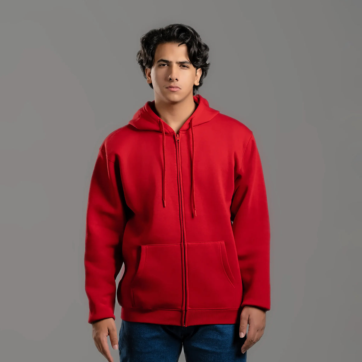 Zip-up hoodie in red – unisex plain zip-up hoodie, suitable for screen printing and DTF – Jordanian Modern Textile