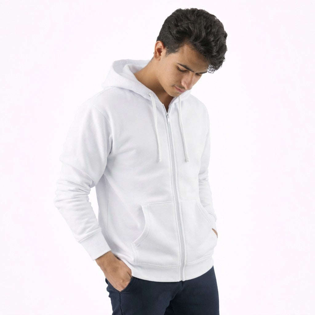 هودي مع سحاب لون أبيض